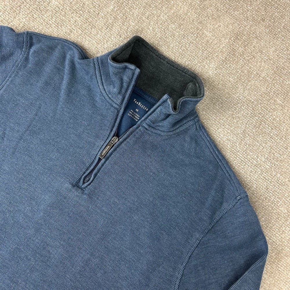 Van Heusen Sweater Mens Medium Blue Cotton Quarter Zip Pullover Winter Casual
